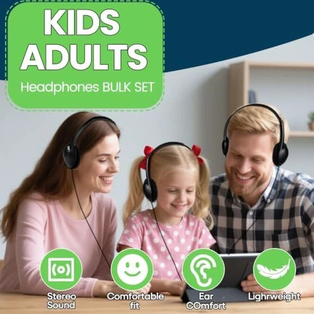 Alt view image 4 of 7 - Bulk Wired Headphones 50 Pack for Black for School Classroom Students Wholesales Stereo on Ear Headphones for Children Toddler Teen Skids Boys Girls