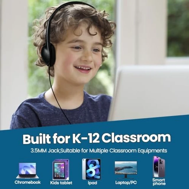 Alt view image 5 of 7 - Bulk Wired Headphones 50 Pack for Black for School Classroom Students Wholesales Stereo on Ear Headphones for Children Toddler Teen Skids Boys Girls