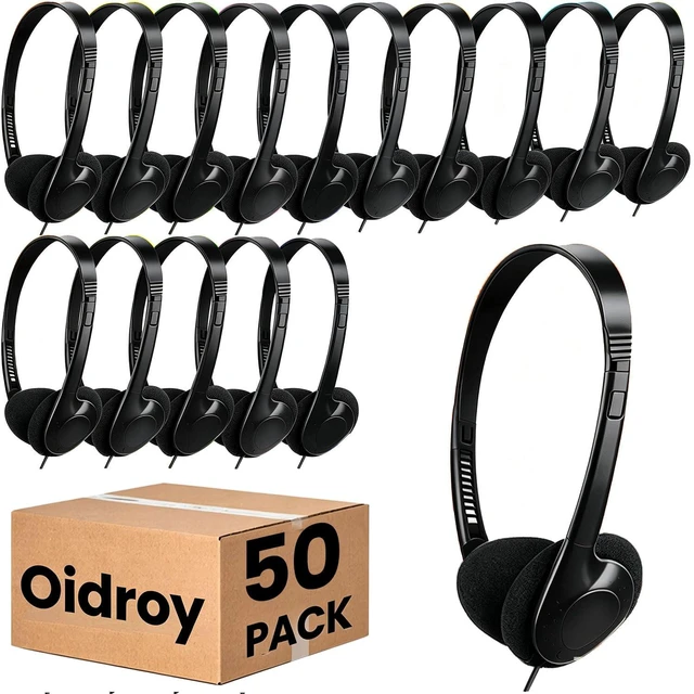 Main image of Bulk Wired Headphones 50 Pack for Black for School Classroom Students Wholesales Stereo on Ear Headphones for Children Toddler Teen Skids Boys Girls