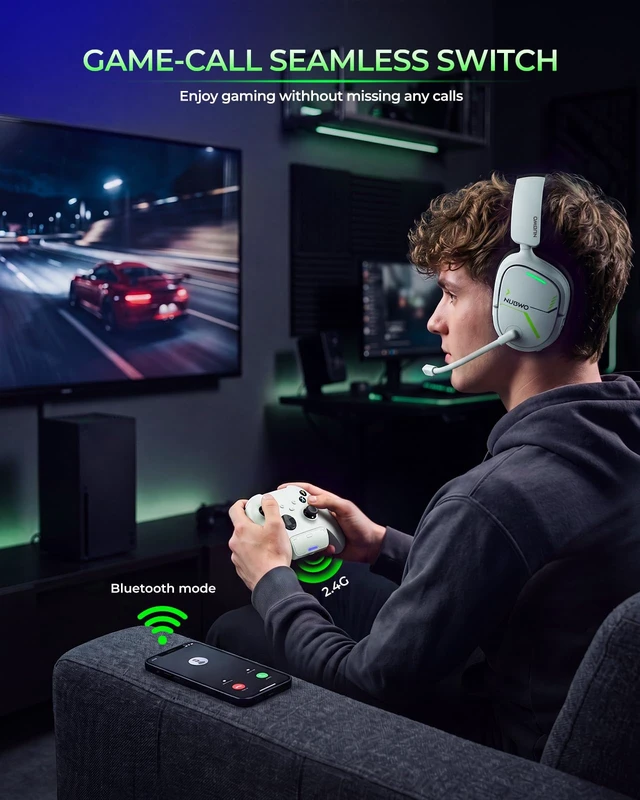 Alt view image 6 of 7 - 2.4GHz Wireless Gaming Headset for Xbox Series X S, Xbox One - 80Hr Battery, 3D Audio & Noise Canceling Mic, Foldable Bluetooth Gaming Headphone for PC, PS5,Laptop