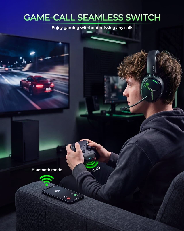 Alt view image 6 of 7 - 2.4GHz Wireless Gaming Headset for Xbox Series X S, Xbox One - 80Hr Battery, 3D Audio & Noise Canceling Mic, Foldable Bluetooth Gaming Headphone for PC, PS5,Laptop
