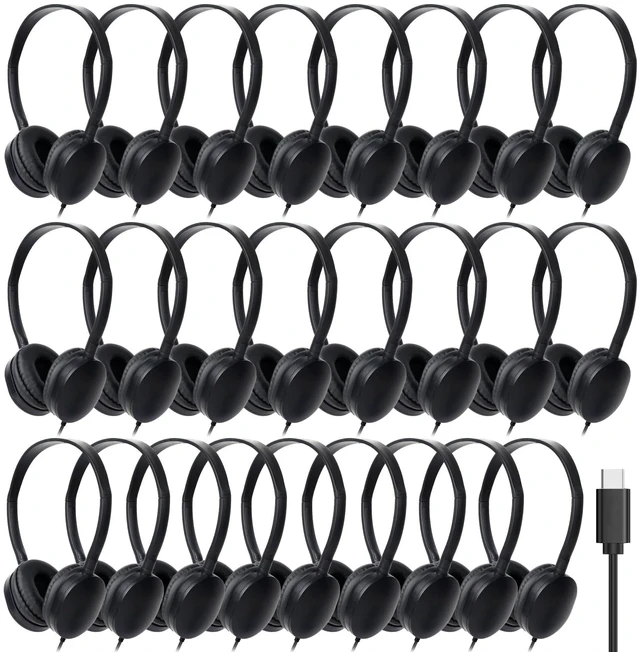 Main image of USB C Headphones Bulk for Classroom School 20 Pack,Wired USB Type C Kid Headphone Wired On-Ear Headset for Children Teens Boys Girls,Compatible with Pad & Smartphones (Black)