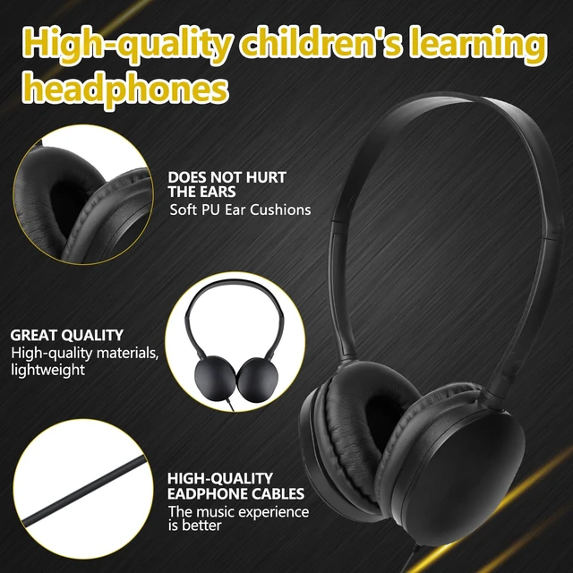 Alt view image 3 of 7 - USB C Headphones Bulk for Classroom School 20 Pack,Wired USB Type C Kid Headphone Wired On-Ear Headset for Children Teens Boys Girls,Compatible with Pad & Smartphones (Black)
