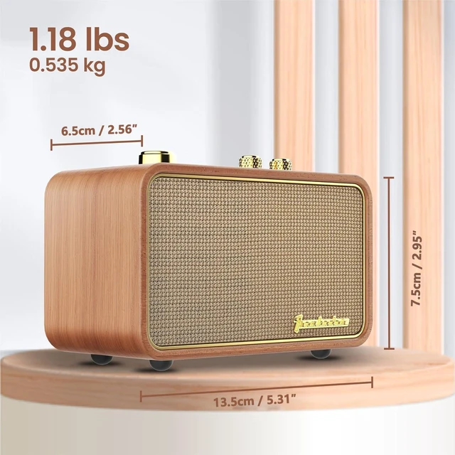 Alt view image 6 of 7 - Portable Bluetooth Speaker-AM FM Retro Radio Wireless, Retro Wood Excellent Sound and Reception, Aux/Antenna,Charge-While-Play,10H Playtime, Interchangeable Panel, Vintage Wood Frame