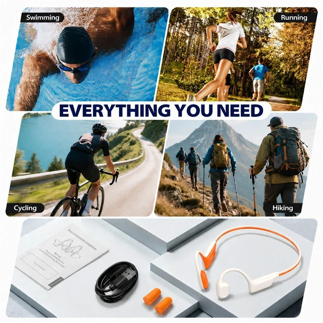 Alt view image 7 of 7 - Bone Conduction Headphones for Swimming Running Open-Ear Earbuds Waterproof Wireless Bluetooth 6.0, IP68 Underwater Swimming Running Headphones, MP3 32GB, Lightweight, 12Hours Work Time