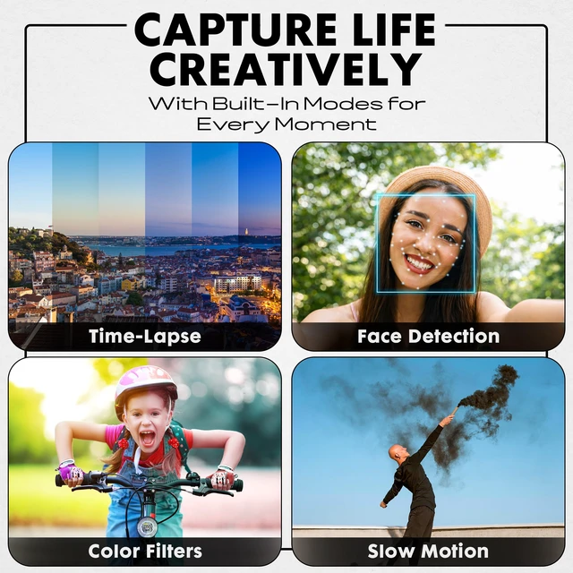 Alt view image 6 of 7 - 2VIEW MND33 64MP 4K AF Digital Camera w/Selfie Screen (White) G-sensor protects important footage while loop recording keeps you ready for every drive