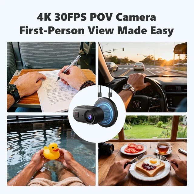 Alt view image 5 of 6 - 4K Mini Action Camera, 10M Underwater Body Camera,Built-in 64GB SD Card,Wearable Action Body Cam,Thumb Size Hands-Free POV Recording, Magnetic Sport DV for Running, Cycling, Swimming, Hiking
