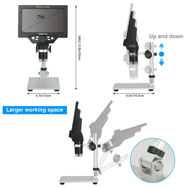 Alt view image 3 of 7 - 7" LCD Digital Microscope, 1080P USB Camera 12MP 1-1200X Magnification,8 Adjustable LED Lights,Rechargeable Battery,Ideal for Coin,PCB,Insect,Rock,and Jewelry Inspection