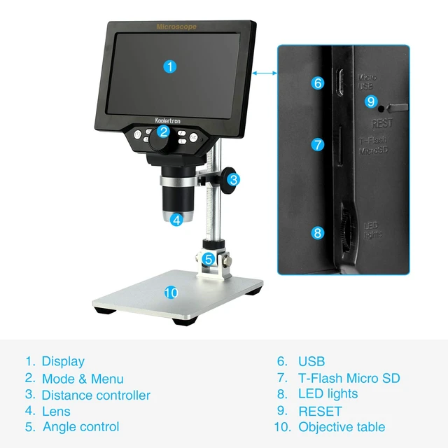 Alt view image 5 of 7 - 7" LCD Digital Microscope, 1080P USB Camera 12MP 1-1200X Magnification,8 Adjustable LED Lights,Rechargeable Battery,Ideal for Coin,PCB,Insect,Rock,and Jewelry Inspection