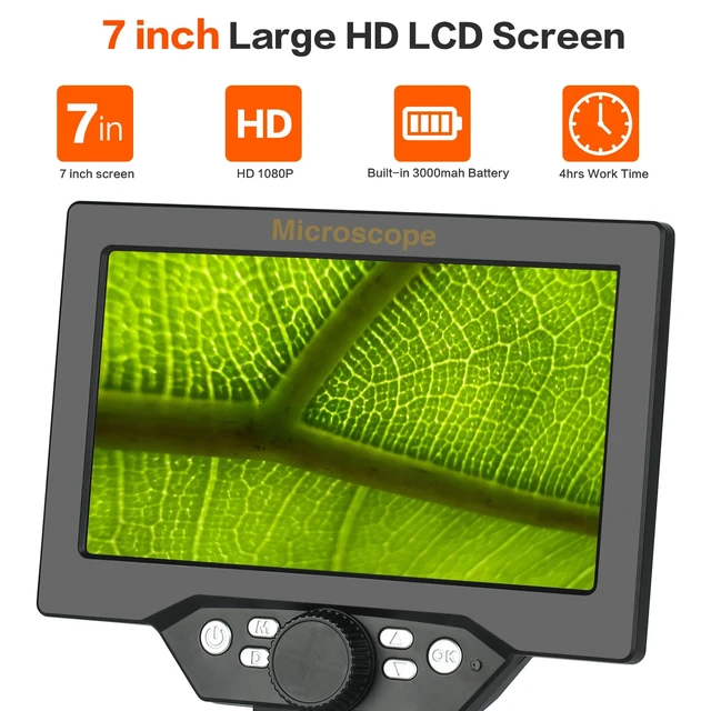 Alt view image 2 of 7 - 7" LCD Digital Microscope, 1080P USB Camera, 32GB 12MP 1-1200X Magnification,8 Adjustable LED Lights,Rechargeable Battery,Ideal for Coin,PCB,Insect,Rock,and Jewelry Inspection