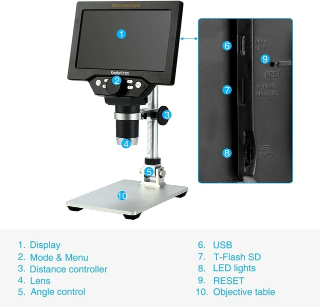 Alt view image 6 of 7 - 7" LCD Digital Microscope, 1080P USB Camera, 32GB 12MP 1-1200X Magnification,8 Adjustable LED Lights,Rechargeable Battery,Ideal for Coin,PCB,Insect,Rock,and Jewelry Inspection