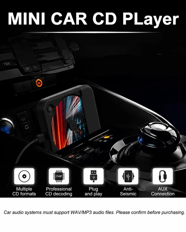Alt view image 2 of 6 - External Car CD Player with USB/AUX Port,Portable Car CD Player with USB-C Adapter & Extension Cable,Universal CDs Player Compatible with Vehicle,Truck,Laptop,TV,Computer (Black)