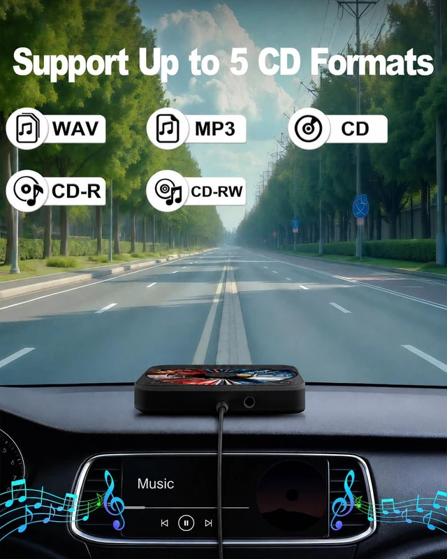Alt view image 3 of 6 - External Car CD Player with USB/AUX Port,Portable Car CD Player with USB-C Adapter & Extension Cable,Universal CDs Player Compatible with Vehicle,Truck,Laptop,TV,Computer (Black)