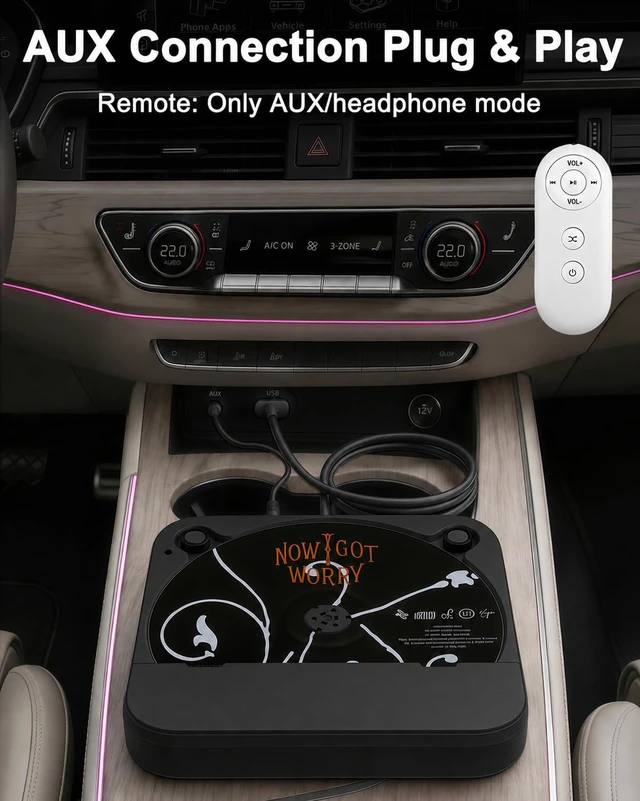 Alt view image 5 of 6 - External Car CD Player with USB/AUX Port,Portable Car CD Player with USB-C Adapter & Extension Cable,Universal CDs Player Compatible with Vehicle,Truck,Laptop,TV,Computer (Black)