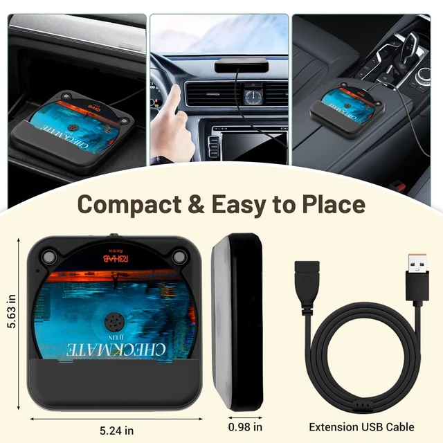 Alt view image 7 of 7 - USB CD Player for Car Portable External Car CD Player Support AUX Anti-Skip Car CD Player for Vehicle, AUX Output, Supports CD/CD-R/CD-RW/MP3/WAV, Remote, USB-C Adapter Included