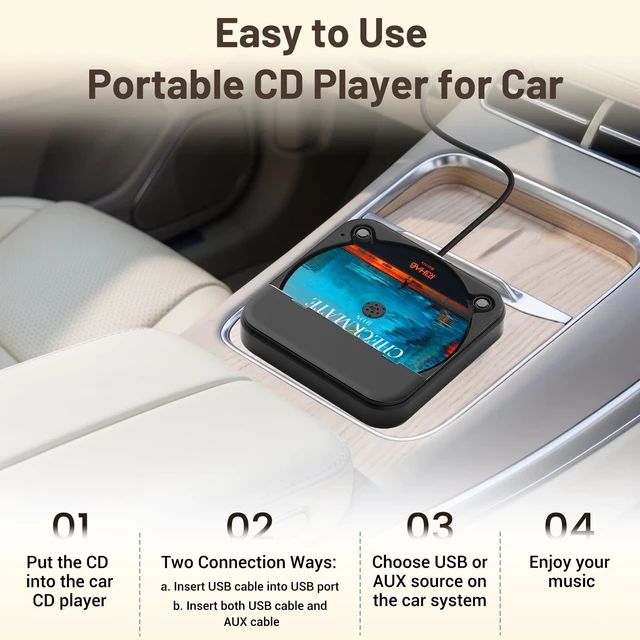 Alt view image 5 of 7 - USB CD Player for Car Portable External Car CD Player Support AUX Anti-Skip Car CD Player for Vehicle, AUX Output, Supports CD/CD-R/CD-RW/MP3/WAV, Remote, USB-C Adapter Included