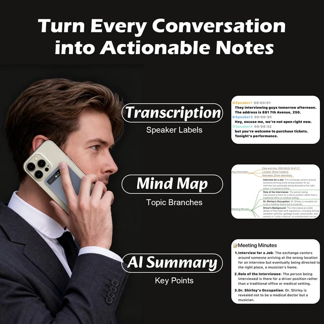 Alt view image 2 of 7 - AI Voice Recorder with Transcribe Summarize: AI Noise Reduction Speaker Separation App Control 118 Languages 64GB Storage - AI Notetaker for Students Managers - Meetings Lectures Interviews