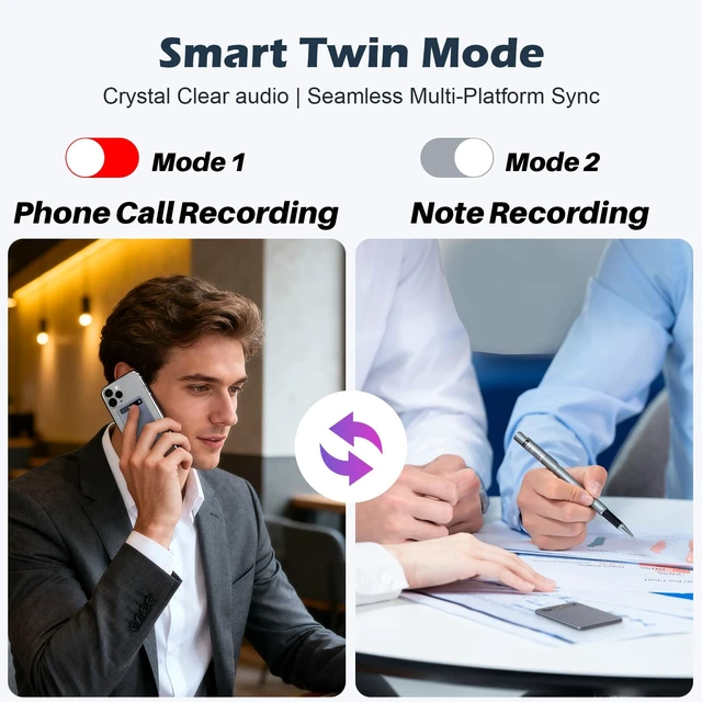 Alt view image 5 of 7 - AI Voice Recorder with Transcribe Summarize: AI Noise Reduction Speaker Separation App Control 118 Languages 64GB Storage - AI Notetaker for Students Managers - Meetings Lectures Interviews