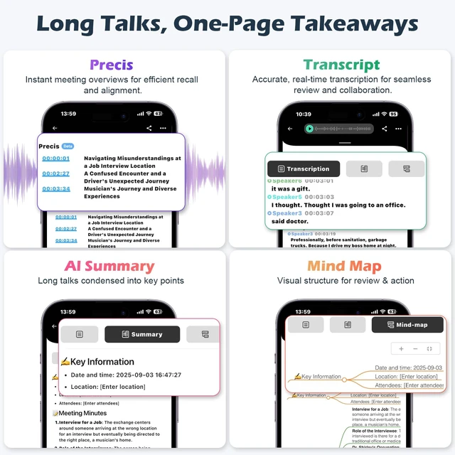 Alt view image 7 of 7 - AI Voice Recorder with Transcribe Summarize: AI Noise Reduction Speaker Separation App Control 118 Languages 64GB Storage - AI Notetaker for Students Managers - Meetings Lectures Interviews