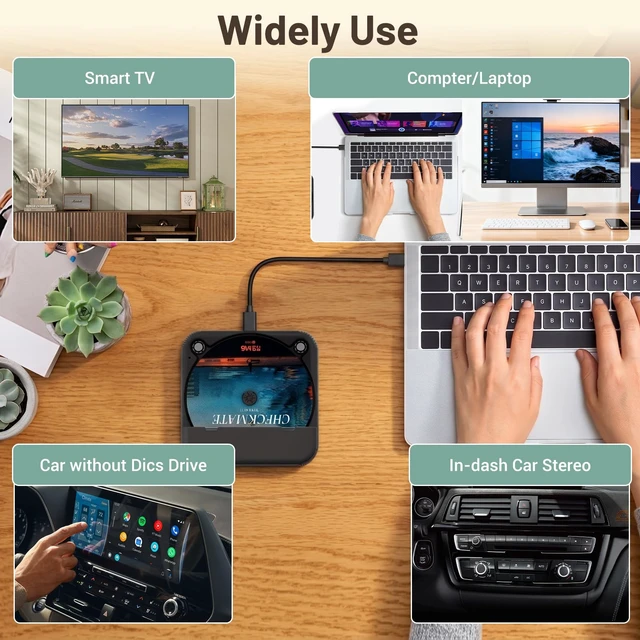 Alt view image 6 of 7 - USB CD Player for Car Portable External Car CD Player Support AUX Anti-Skip Car CD Player for Vehicle, AUX Output, Supports CD/CD-R/CD-RW/MP3/WAV, Remote, USB-C Adapter Included