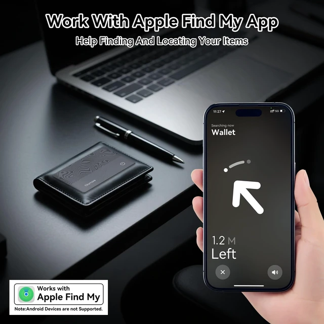 Alt view image 3 of 7 - Ultra-Thin Wallet Tracker Card - Apple MFi Certified Find My Tracker, IP68 Waterproof Slim AirTag Card for Wallet Passport Keys, Qi Wireless Charging, 5-Month Battery(iOS Only)