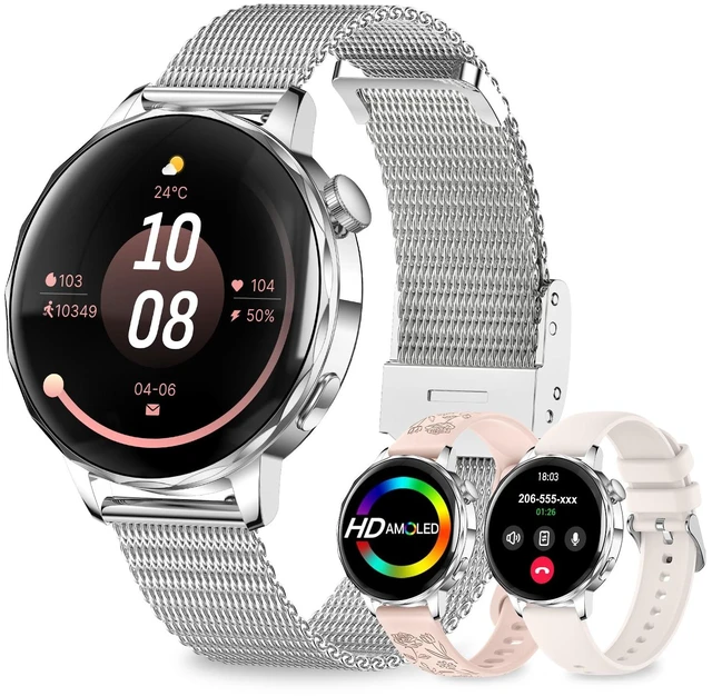 Main image of Smart Watches for Women,1.27" High Clear 3D Curved Screen Smart Watch with Bluetooth Calls,3 Bands,HR/Steps/Calories/BP/Sleep Tracker,120+ Sports IP68 Activity Tracker Android&iOS Silver