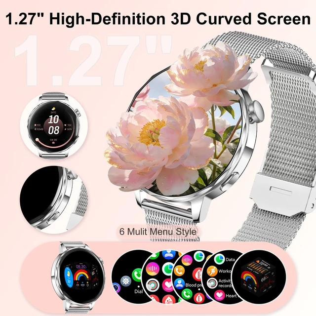 Alt view image 3 of 7 - Smart Watches for Women,1.27" High Clear 3D Curved Screen Smart Watch with Bluetooth Calls,3 Bands,HR/Steps/Calories/BP/Sleep Tracker,120+ Sports IP68 Activity Tracker Android&iOS Silver