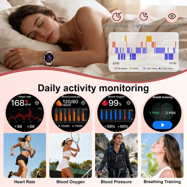 Alt view image 5 of 7 - Smart Watches for Women,1.27" High Clear 3D Curved Screen Smart Watch with Bluetooth Calls,3 Bands,HR/Steps/Calories/BP/Sleep Tracker,120+ Sports IP68 Activity Tracker Android&iOS Silver