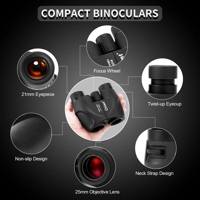 Alt view image 2 of 6 - 6x25 Compact Binoculars, Mini Pocket Small Portable Size 9.5° Wide Angle Field of View 21mm Large Eyepiece ED Glasses Bak-4 Prism Professional HD for Adults Travel Sports Cruise Birding Opera