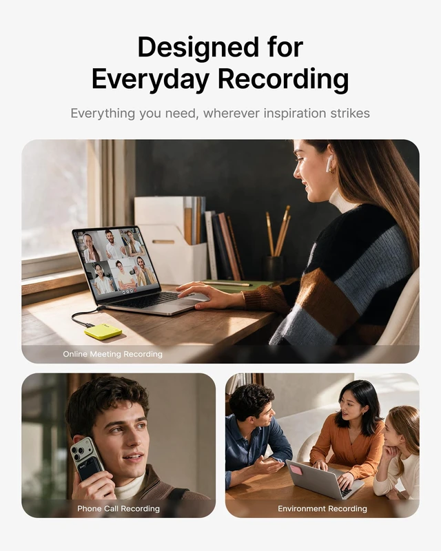 Alt view image 3 of 7 - Notra Neo AI Voice Recorder for Meetings, Classes & Calls AI Note Taker with AI Transcription & Summaries, 3 Recording Modes, 114 Languages, Magnetic Attachment, USB-C Charging,Yellow