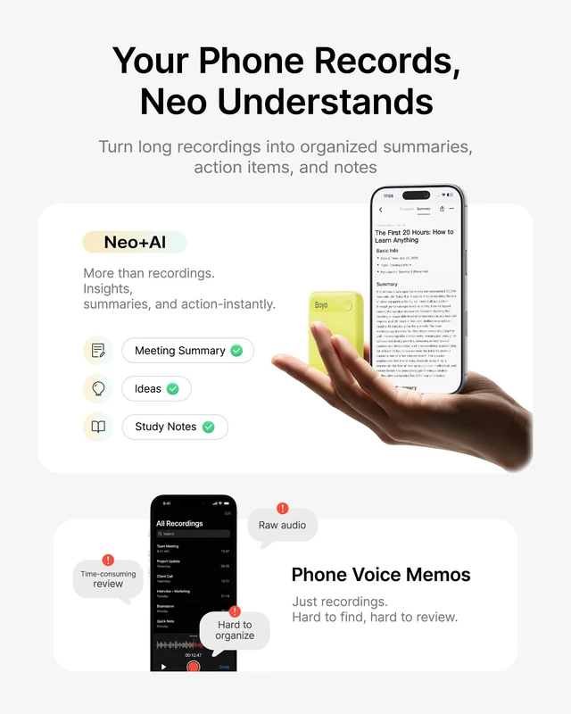 Alt view image 7 of 7 - Notra Neo AI Voice Recorder for Meetings, Classes & Calls AI Note Taker with AI Transcription & Summaries, 3 Recording Modes, 114 Languages, Magnetic Attachment, USB-C Charging,Yellow