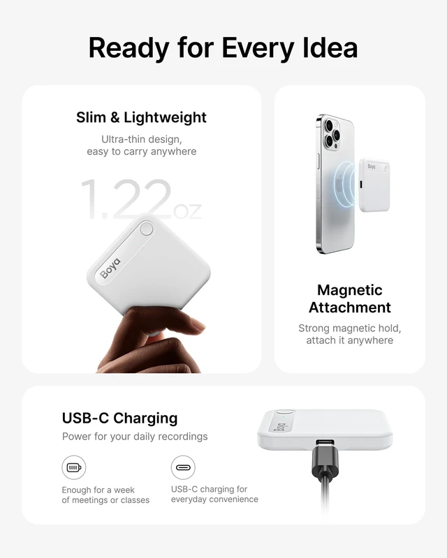 Alt view image 5 of 7 - Notra Neo AI Voice Recorder for Meetings, Classes & Calls AI Note Taker with AI Transcription & Summaries, 3 Recording Modes, 114 Languages, Magnetic Attachment, USB-C Charging, White