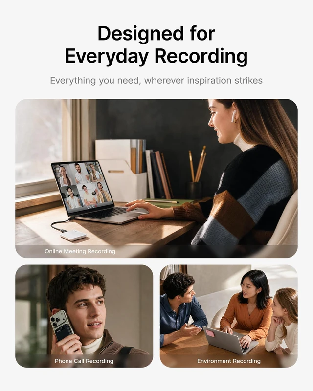 Alt view image 3 of 7 - Notra Neo AI Voice Recorder for Meetings, Classes & Calls AI Note Taker with AI Transcription & Summaries, 3 Recording Modes, 114 Languages, Magnetic Attachment, USB-C Charging, White