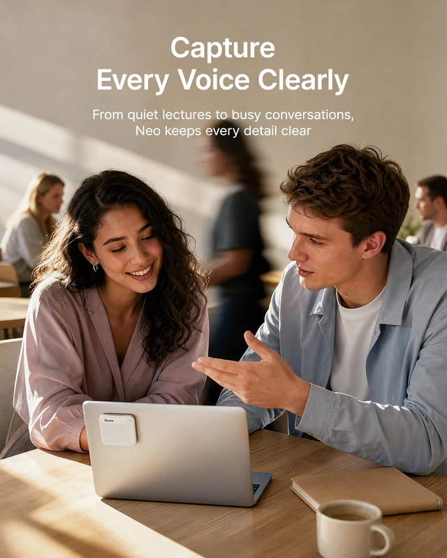 Alt view image 6 of 7 - Notra Neo AI Voice Recorder for Meetings, Classes & Calls AI Note Taker with AI Transcription & Summaries, 3 Recording Modes, 114 Languages, Magnetic Attachment, USB-C Charging, White