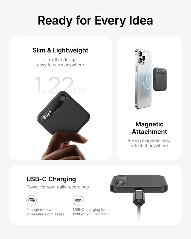 Alt view image 5 of 7 - Notra Neo AI Voice Recorder for Meetings, Classes & Calls AI Note Taker with AI Transcription & Summaries, 3 Recording Modes, 114 Languages, Magnetic Attachment, USB-C Charging, Black
