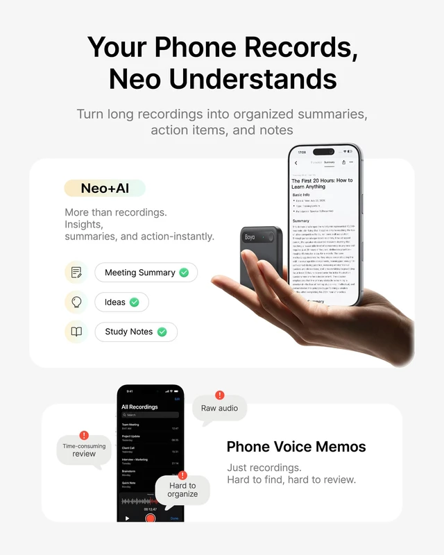 Alt view image 7 of 7 - Notra Neo AI Voice Recorder for Meetings, Classes & Calls AI Note Taker with AI Transcription & Summaries, 3 Recording Modes, 114 Languages, Magnetic Attachment, USB-C Charging, Black