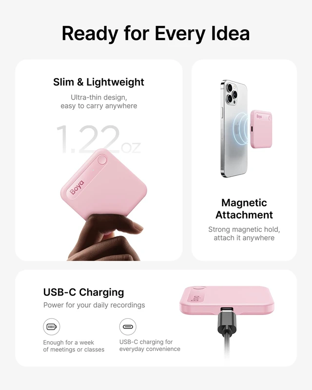 Alt view image 5 of 7 - Notra Neo AI Voice Recorder for Meetings, Classes & Calls AI Note Taker with AI Transcription & Summaries, 3 Recording Modes, 114 Languages, Magnetic Attachment, USB-C Charging, Pink