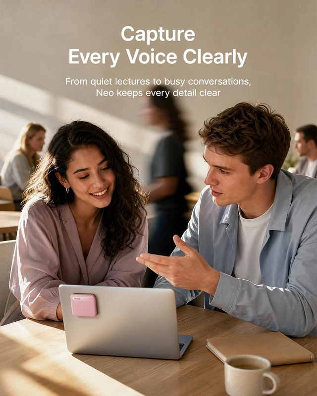 Alt view image 6 of 7 - Notra Neo AI Voice Recorder for Meetings, Classes & Calls AI Note Taker with AI Transcription & Summaries, 3 Recording Modes, 114 Languages, Magnetic Attachment, USB-C Charging, Pink
