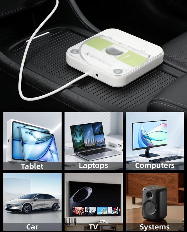 Alt view image 6 of 7 - Portable CD Player for Car, Plug and Play with USB/AUX Port External CD Player Compatible with Car Stereo, Laptop, TV, Computer and Android 4.4 and Above Navigation