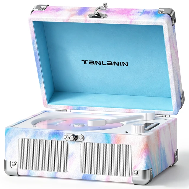 Main image of Vintage CD Player with Speakers, Bluetooth in/Out, Watercolor Rechargeable portable retro CD player with LED display, USB, AUX and headphone jack, for bedroom décor, dorms and gifting