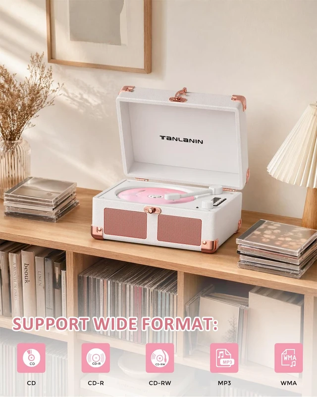 Alt view image 4 of 7 - Vintage CD Player with Speakers, Bluetooth in/Out, Watercolor Rechargeable portable retro CD player with LED display, USB, AUX and headphone jack, for bedroom décor, dorms and gifting