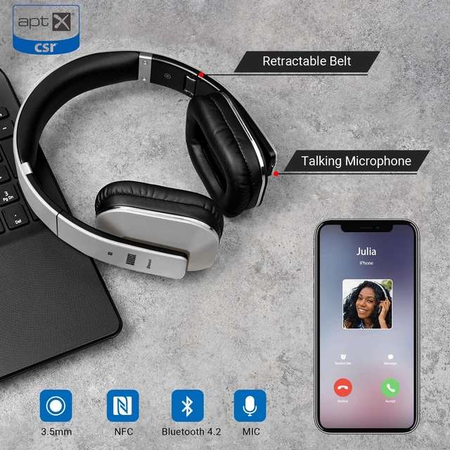 Alt view image 5 of 7 - EP650 Bluetooth Wireless Over-Ear Headphones - Silver aptX Low Latency, NFC, Multipoint Pairing, Wired Option, Built-in Microphone, Audio EQ