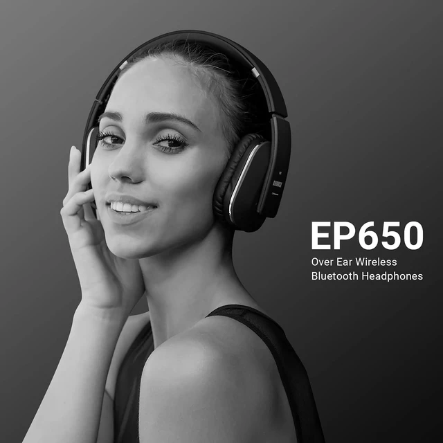 Alt view image 7 of 7 - EP650 Bluetooth Wireless Over-Ear Headphones with aptX Low Latency, NFC, Multipoint Pairing, Wired Option, Built-in Microphone - Black