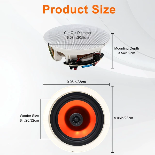 Alt view image 5 of 7 - 8 Inch in-Ceiling Speakers, 400W Peak (200W Each) Passive Flush Mount Speakers for Home Theater, Multi-Room Audio, Indoor & Covered Patio (2 Speakers)