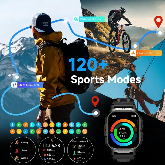 Alt view image 4 of 7 - Smart Watch for Men Fitness Tracker: Make Answer Call Military Smart Watches for Men Digital Watches Waterproof Running Step Smartwatch Android Phones iPhone Samsung Compatible SpO2 Heart Rate Monitor