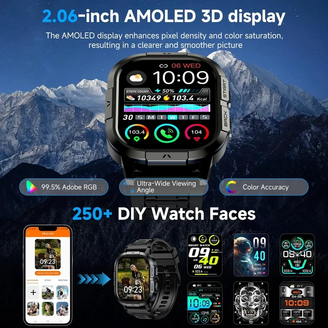 Alt view image 6 of 7 - Smart Watch for Men Fitness Tracker: Make Answer Call Military Smart Watches for Men Digital Watches Waterproof Running Step Smartwatch Android Phones iPhone Samsung Compatible SpO2 Heart Rate Monitor