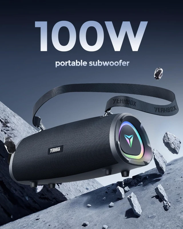 Alt view image 2 of 7 - P100 100W Portable Bluetooth Speaker, Outdoor Speaker, RGB Deep bass stereo sound, Bluetooth 5.3, AUX/TF card, shoulder strap, up to 12H playtime