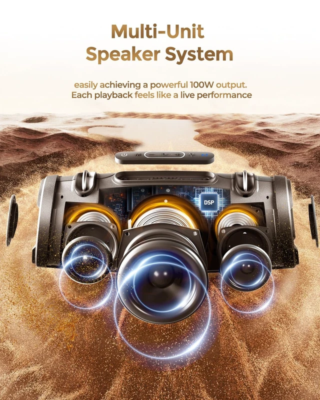 Alt view image 3 of 7 - P100 100W Portable Bluetooth Speaker, Outdoor Speaker, RGB Deep bass stereo sound, Bluetooth 5.3, AUX/TF card, shoulder strap, up to 12H playtime