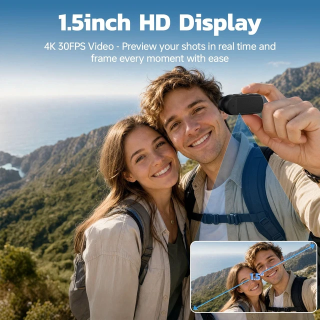 Alt view image 2 of 7 - 4K Mini Body Camera with 1.5" Screen, WiFi Magnetic Wearable POV EIS 6-axis stabilization, Bluetooth connectivity, hands-free audio recording. Clip-on mount for cycling and vlogging