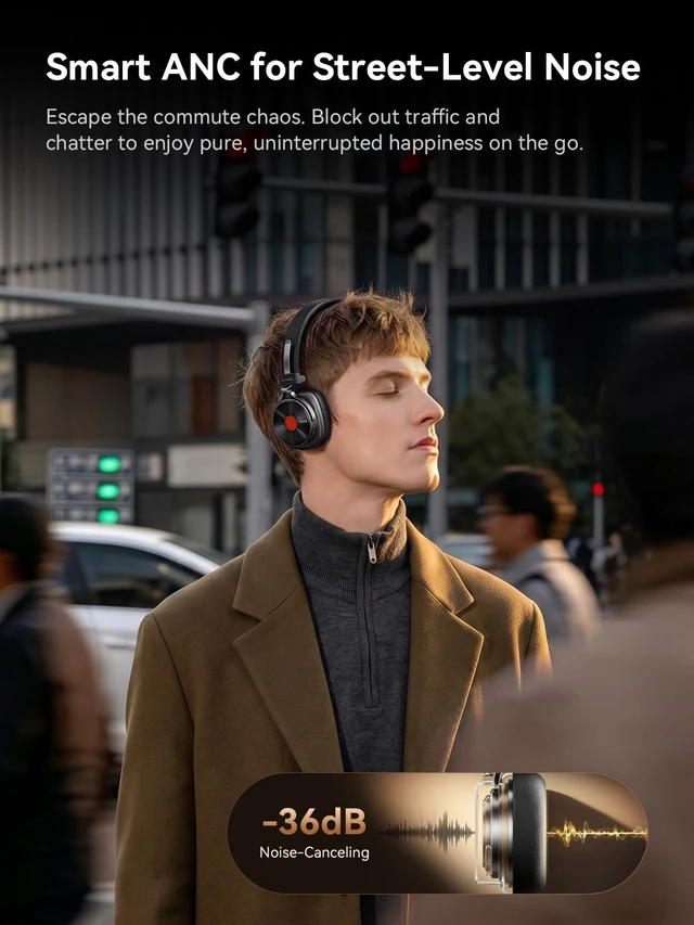 Alt view image 4 of 7 - Classic HQ36 Wireless on-Ear Headphones, Hi-res Audio, Spatial Audio Retro Style, 60H Playtime, QuietMax Hybrid Noise Cancellation, LDAC, 40mm Driver, Comfort Fit, Bluetooth 6.0, EQs, APP